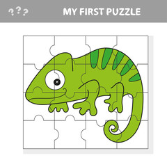 Game for kids. Activity page. Puzzle for children - iguana or chameleon. Simple isolated vector illustration in cute cartoon style