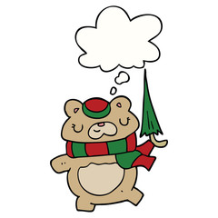 cartoon bear with umbrella and thought bubble