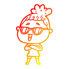 warm gradient line drawing cartoon happy woman wearing spectacles