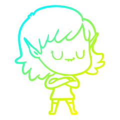cold gradient line drawing happy cartoon elf girl