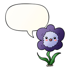 cartoon flower and speech bubble in smooth gradient style