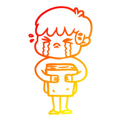 warm gradient line drawing cartoon boy crying