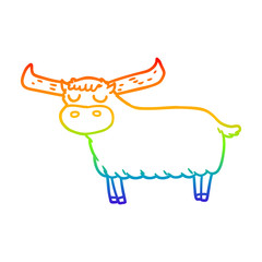 rainbow gradient line drawing cartoon bull