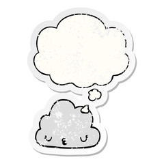 cute cartoon cloud and thought bubble as a distressed worn sticker