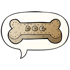 cartoon dog biscuit and speech bubble in smooth gradient style