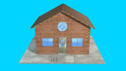 Fototapeta na wymiar House 3d render . Red bricks. Front view