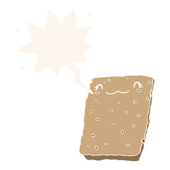 cartoon biscuit and speech bubble in retro style