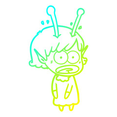 cold gradient line drawing cartoon shocked alien girl