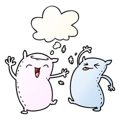 cartoon pillows and thought bubble in smooth gradient style