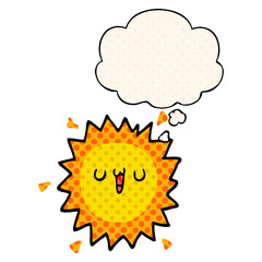 cartoon sun and thought bubble in comic book style