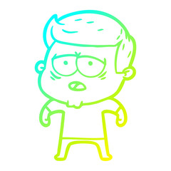 cold gradient line drawing cartoon tired man