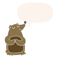 cartoon bear and speech bubble in retro style