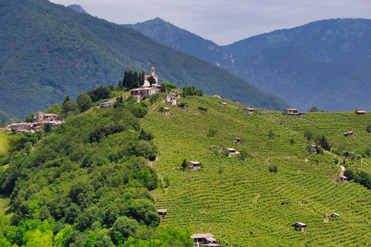 Combai village on a hill among vineyards