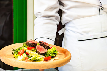 Steak salad with fresh lettuce