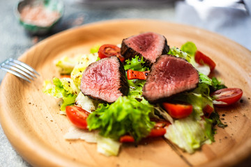 Steak salad with fresh lettuce