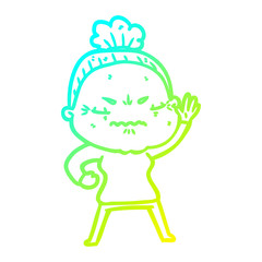 cold gradient line drawing cartoon annoyed old lady