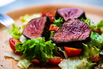 Steak salad with fresh lettuce