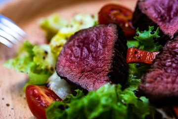 Steak salad with fresh lettuce