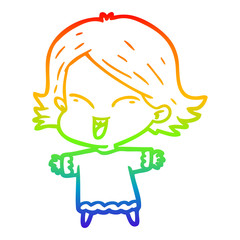 rainbow gradient line drawing happy cartoon girl