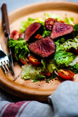 Steak salad with fresh lettuce