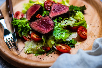 Steak salad with fresh lettuce