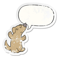 cartoon dog and speech bubble distressed sticker