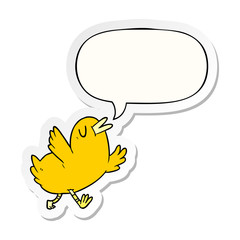 cartoon happy bird and speech bubble sticker