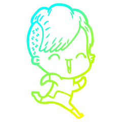 cold gradient line drawing cartoon happy hipster girl