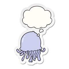 cartoon jellyfish and thought bubble as a printed sticker