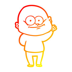 warm gradient line drawing cartoon bald man staring