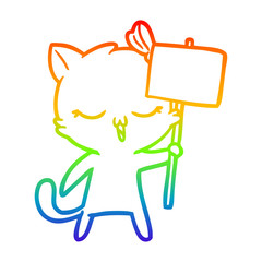 rainbow gradient line drawing cartoon cat with bow on head