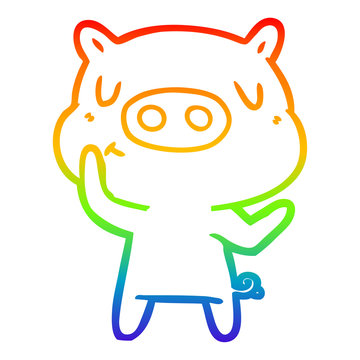 recommend clip art: rainbow gradient line drawing cartoon content pig