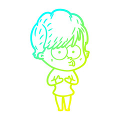 cold gradient line drawing cartoon woman