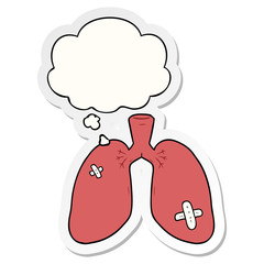 cartoon repaired lungs and thought bubble as a printed sticker