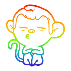 rainbow gradient line drawing cartoon suspicious monkey