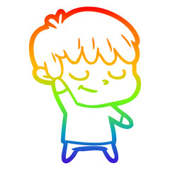 rainbow gradient line drawing happy cartoon boy