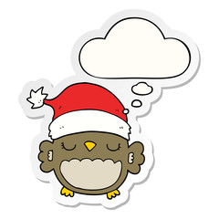 cute christmas owl and thought bubble as a printed sticker