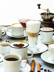 Variety of coffee drink types