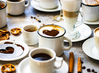 Variety of coffee drink types