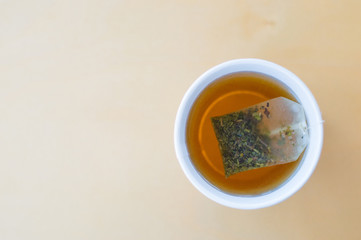 Tea from the bag on the table, clouseup