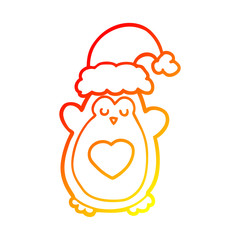 warm gradient line drawing cute christmas penguin
