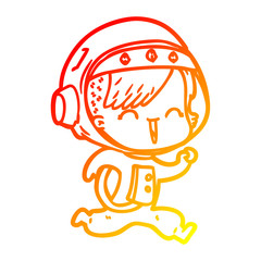 warm gradient line drawing happy cartoon space girl