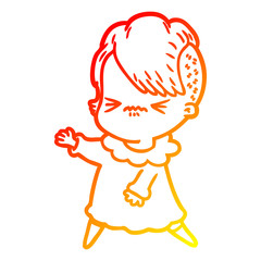 warm gradient line drawing cartoon annoyed hipster girl