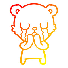 warm gradient line drawing crying cartoon bear