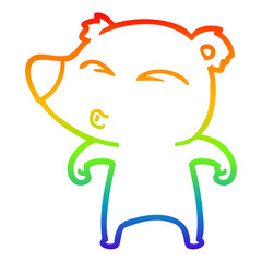 rainbow gradient line drawing cartoon whistling bear