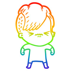 rainbow gradient line drawing cartoon annoyed hipster girl