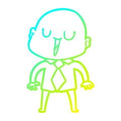 cold gradient line drawing happy cartoon bald man