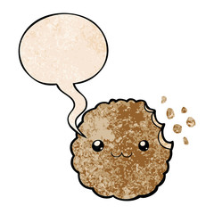 cartoon biscuit and speech bubble in retro texture style
