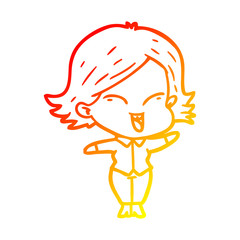 warm gradient line drawing happy cartoon girl