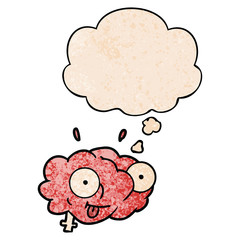funny cartoon brain and thought bubble in grunge texture pattern style